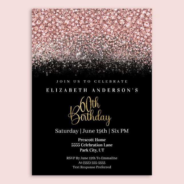 Glamour Pink Jeweled Glitter 60th Birthday Invitation (Creator Uploaded)