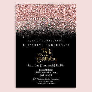 Glamour Pink Jeweled Glitter 75th Birthday Invitation