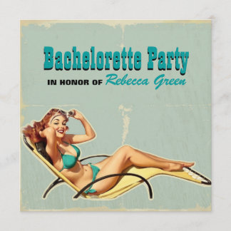 glamour pool swimsuit retro bachelorette party invitation
