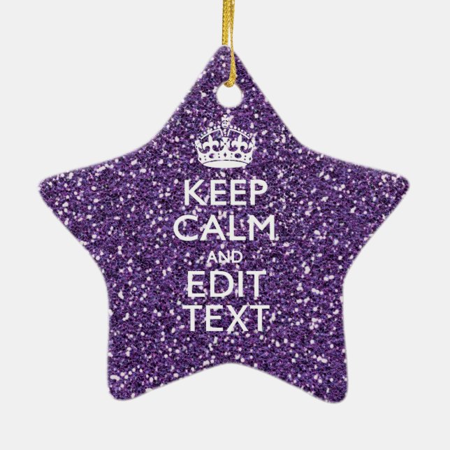 Glamour Purple Keep Calm Personalised Ceramic Tree Decoration (Back)