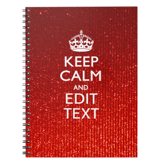 Glamour Red Festive Personalised Keep Calm Spiral Notebook (Front)