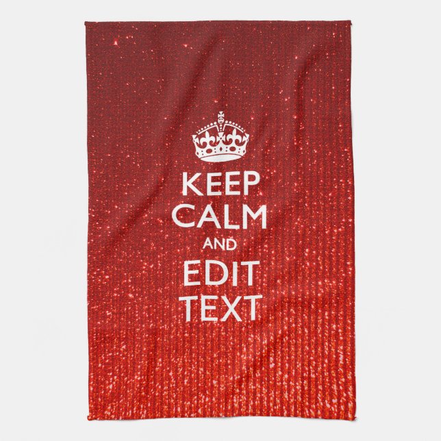 Glamour Red Festive Personalised Keep Calm Tea Towel (Vertical)