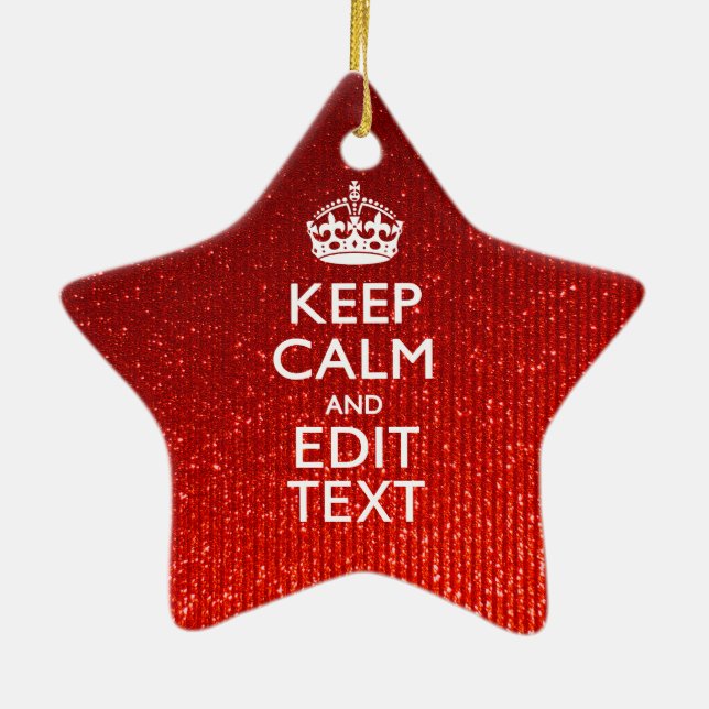 Glamour Red Festive Personalized Keep Calm Ceramic Tree Decoration (Back)