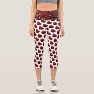 Glamour Red Glitter sparkles Heart pattern Capri Leggings