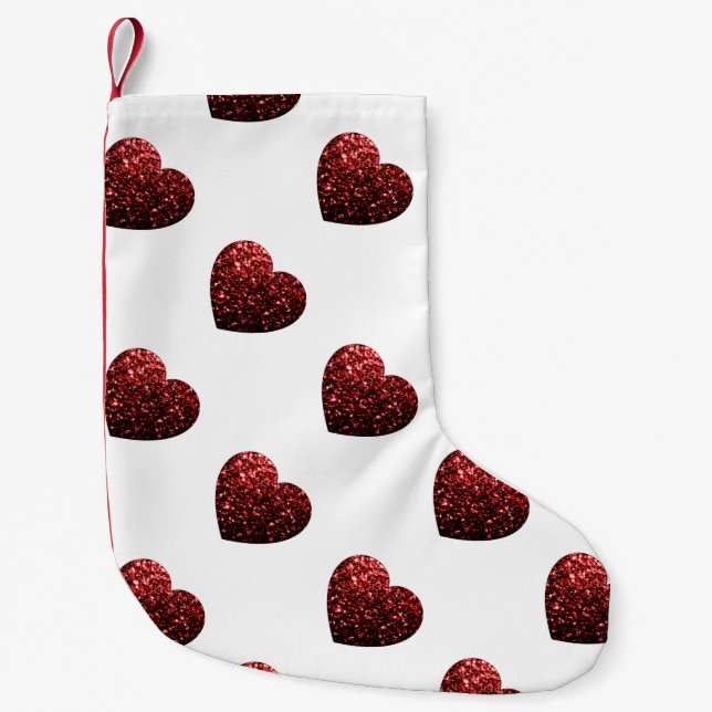 Glamour Red Glitter sparkles Heart pattern Small Christmas Stocking (Front)