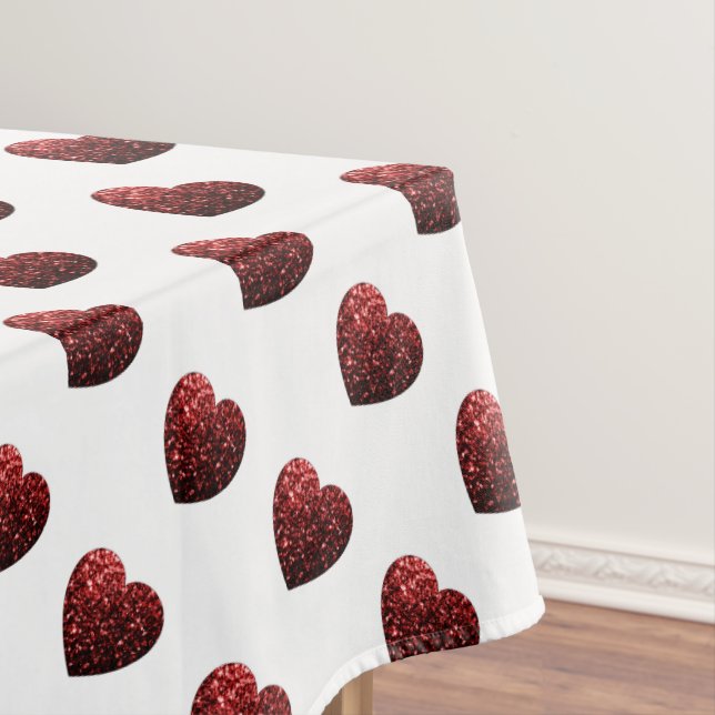Glamour Red Glitter sparkles Heart pattern Tablecloth (In Situ)