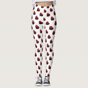Glamour Red Glitter sparkles Heart pattern white Leggings