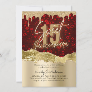 Glamour Red Gold Foil Glitter Quinceanera 15th Invitation
