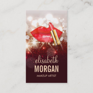 Glamour Red Lips Gold Glitter Sparkle Makeup Artis Business Card
