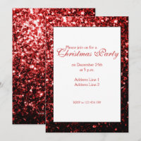 Glamour Red sparkles Christmas Party Invitation