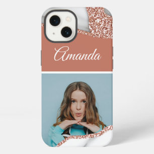 Glamour Rose Gold Glitter Marble Photo iPhone 13 Case