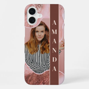 Glamour Rose Gold Marble Shine Photo iPhone 16 Plus Case