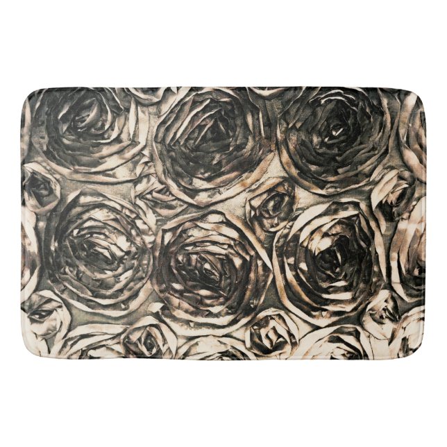 Glamour Roses Gold Bronze Rustic Floral Glam Bath Mat (Front)