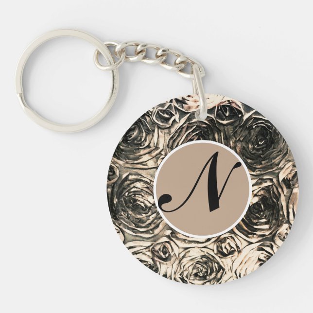 Glamour Roses Gold Bronze Rustic Floral Glam Key Ring (Front)