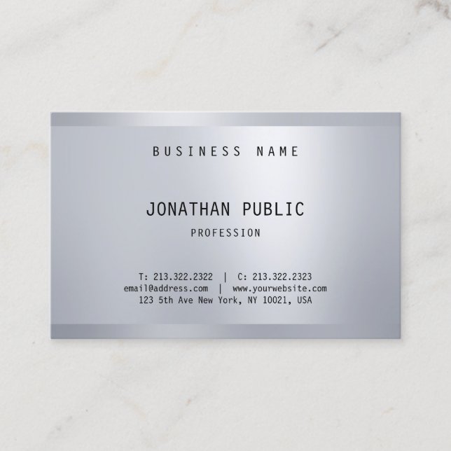 Glamour Silver Elegant Minimalist Modern Template Business Card (Front)