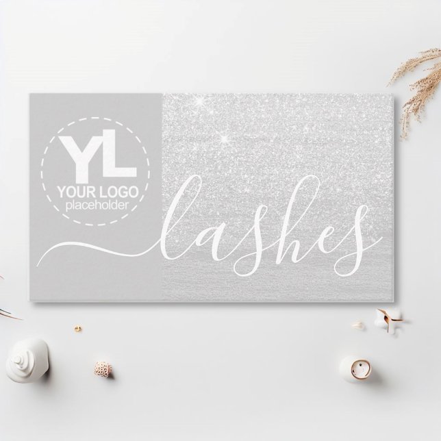 Glamour Silver Glitter Glam Bling Logo Template Business Card (Creator Uploaded)