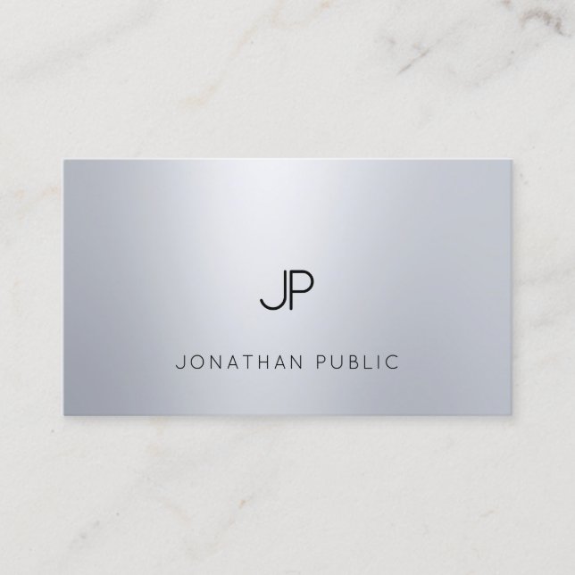 Glamour Silver Look Elegant Modern Monogram Chic Business Card (Front)