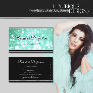 Glamour Teal Glitter Black Silver Border Elegant Business Card