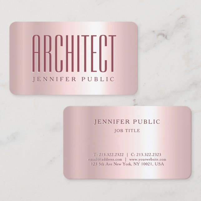 Glamour Template Luxurious Architect Rose Gold Business Card (Front/Back)