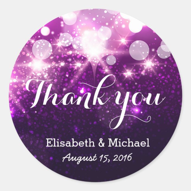 Glamour Trendy Purple Glitter Sparkles - Thank You Classic Round Sticker (Front)