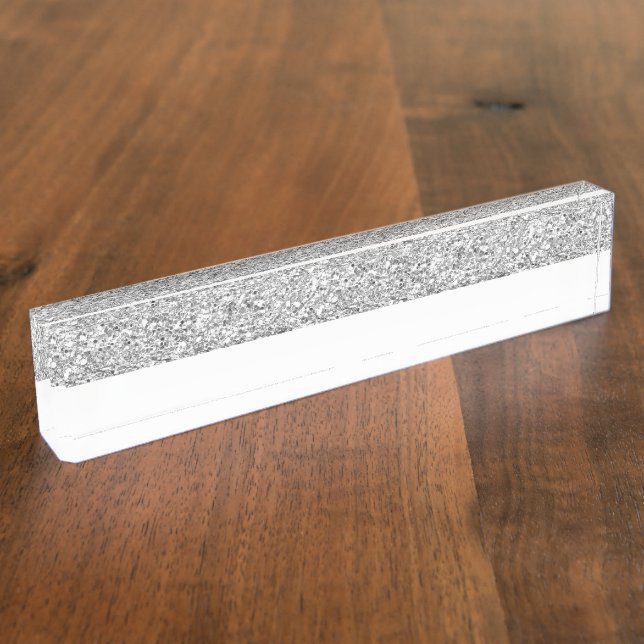 Glamour White Stripes with Silver Glitter Printed Nameplate (Side)