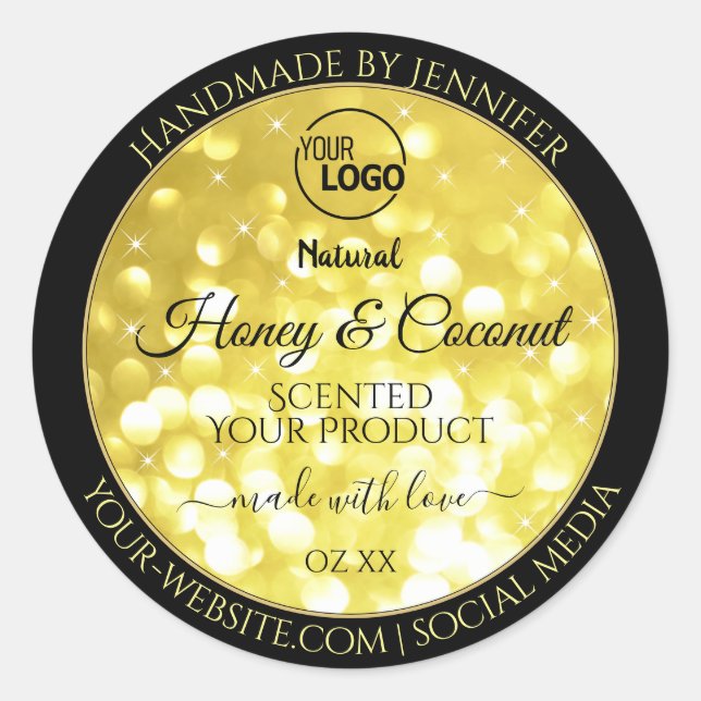 Glamour Yellow Gold Glitter Logo Product Labels (Front)