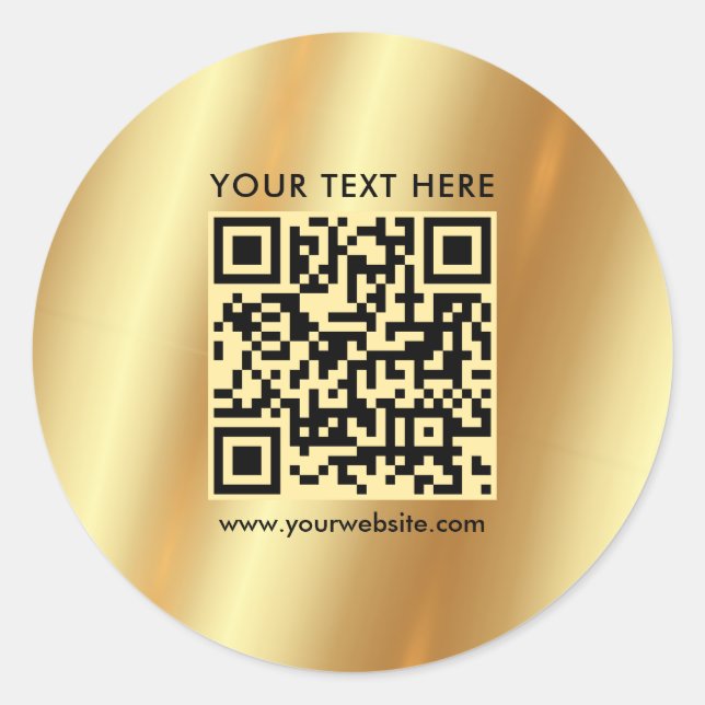 Glamour Your Custom Text Logo QR Code Gold Classic Round Sticker (Front)