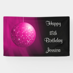 Glamourous 18th Birthday Pink Party Disco Ball Banner