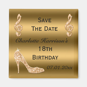Glamourous 18th Save The Date Gold Stiletto Magnet