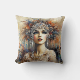 Glamourous 1920s Flapper Girl Portrait Cushion