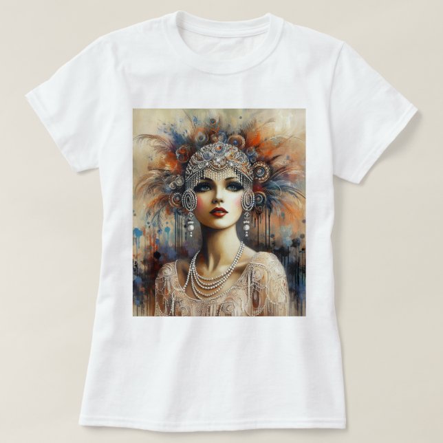 Glamourous 1920s Flapper Girl Portrait No.100 T-Shirt (Design Front)