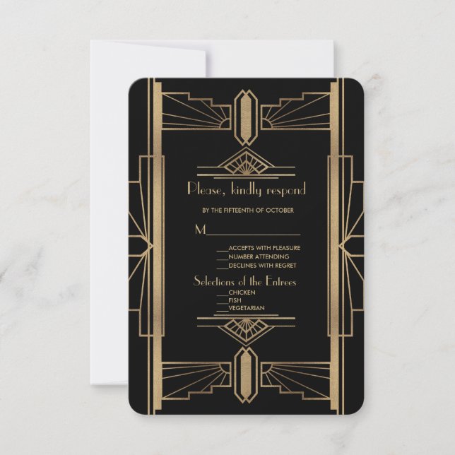 Glamourous 1920's Great Gatsby 1920s Wedding RSVP Card (Front)
