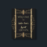Glamourous 1920's Great Gatsby Art Deco SWEET 16   Canvas Print<br><div class="desc">Glamourous,  romantic and elegant Charm Roaring 20's Great Gatsby card design,  inspired by the 1920s glamour,  glitz,  old Hollywood and The Great Gatsby. It is available on white,  too. Use Customise tool to add your info. For more,  visit please,  my Charm Roaring 20's Great Gatsby Collection.</div>