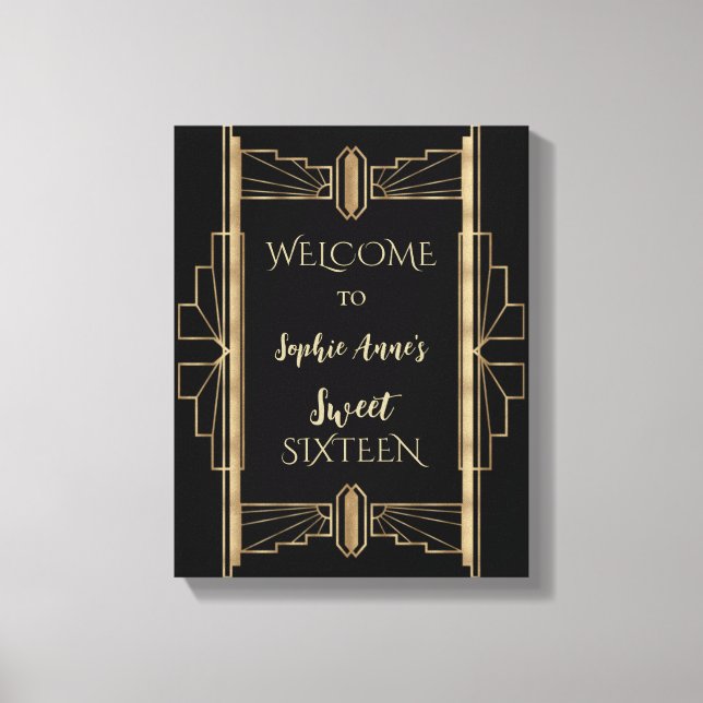 Glamourous 1920's Great Gatsby Art Deco SWEET 16   Canvas Print (Front)