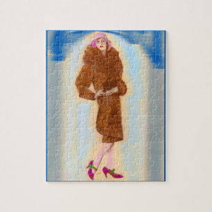 glamourous 1920s woman in fur coat jigsaw puzzle