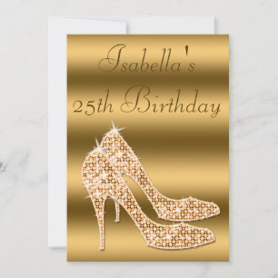 Glamourous 25th Birthday Gold Stilettos Invitation