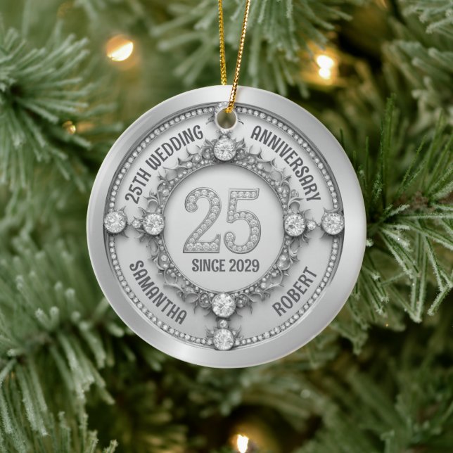 Glamourous 25th Wedding Anniversary Ceramic Tree Decoration (Tree)