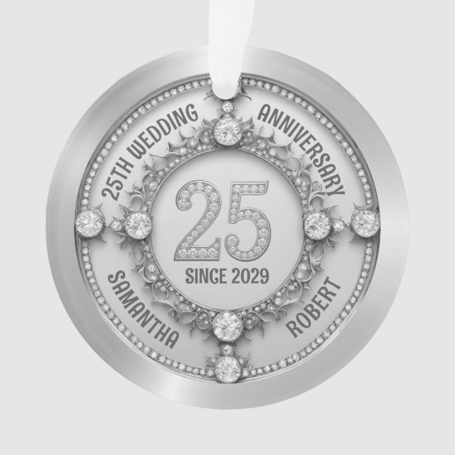 Glamourous 25th Wedding Anniversary Ornament (Front)