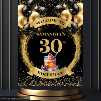 Glamourous 30th Birthday Cocktail Party Backdrop Tapestry