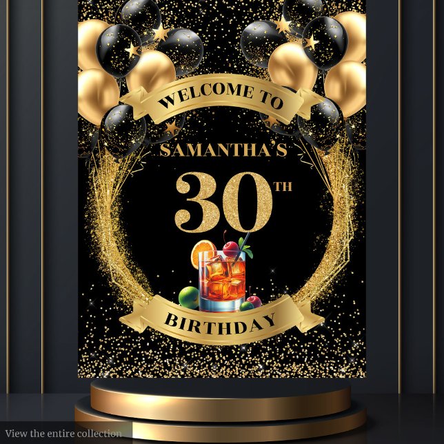 Glamourous 30th Birthday Whiskey Black Gold Displa Tapestry (Glamorous 30th Birthday Whiskey Black Gold Display)