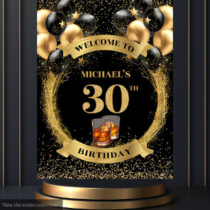 Glamourous 30th Man Birthday Whiskey Event Banner Tapestry