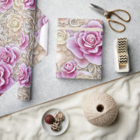 Glamourous 3-D Pink And White Roses Pattern