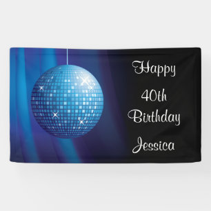 Glamourous 40th Birthday Blue Party Disco Ball Banner