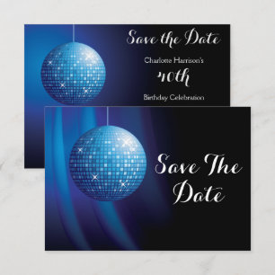 Glamourous 40th Birthday Blue Party Disco Ball Save The Date