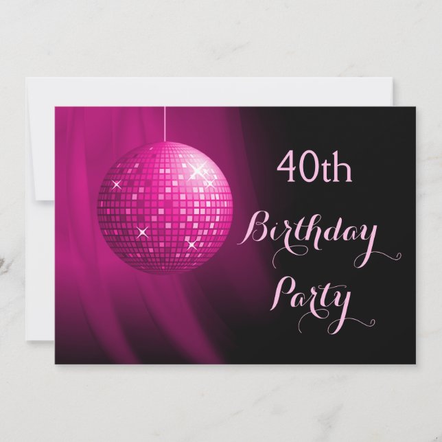 Glamourous 40th Birthday Hot Pink Party Disco Ball Invitation (Front)