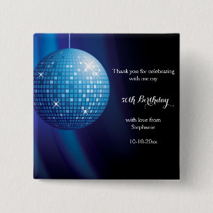 Glamourous 50th Birthday Blue Party Disco Ball 15 Cm Square Badge