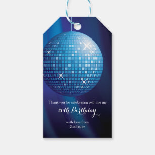 Glamourous 50th Birthday Blue Party Disco Ball Gift Tags