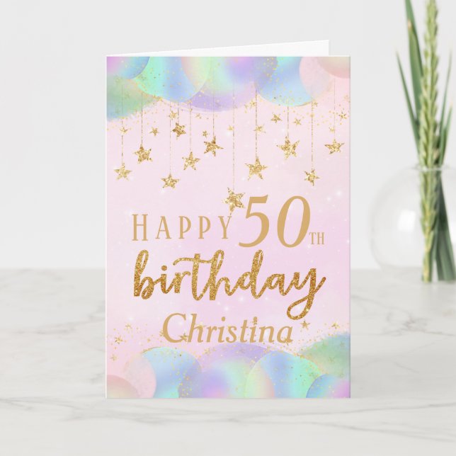 Glamourous 50th Birthday Gold Glitter Card (Front)