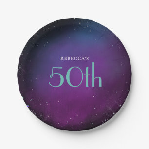 Glamourous 50th Birthday Party Purple Name Paper Plate
