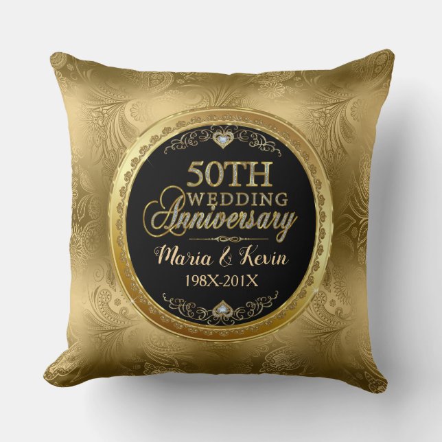 Glamourous 50th Gold Wedding Template Cushion (Front)